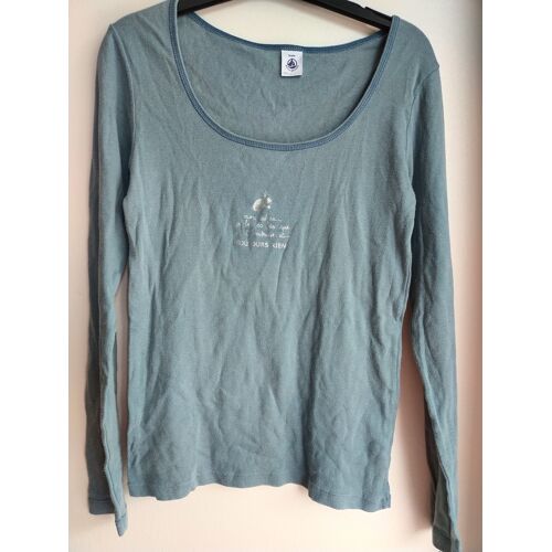 T-Shirt Petit Bateau Bleu Gris Dessin Argenté 16 Ans