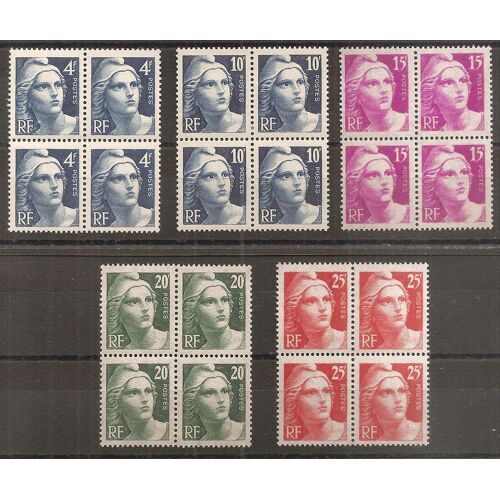 725 À 729 (1945) Série Gandon Taille-Douce Petits Formats N** En Blocs De 4 (Cote 102e) (8880)