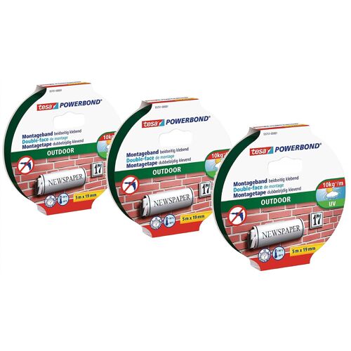 Tesa Lot De 3 Adhésifs Double Face Outdoor 19 Mm X 5 M