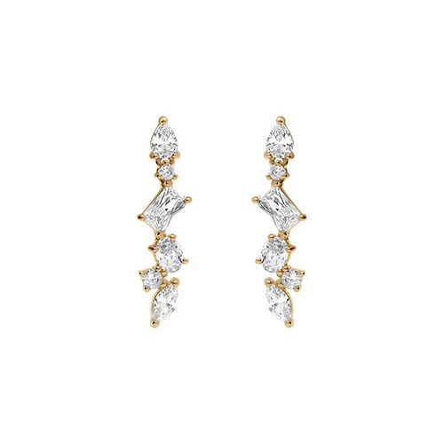 Boucles D'oreilles Tige Argent Doré Pendante 4 Oxydes Blancs Sertis
