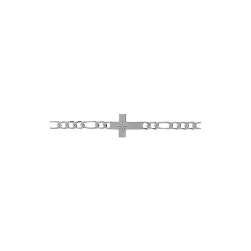 Bracelet Argent 1+3 4mm Croix Plate Lisse Diamanté Étoile 18cm