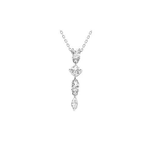 Collier Argent Rhodié Pendant 4 Oxydes Blancs Sertis 40+3cm