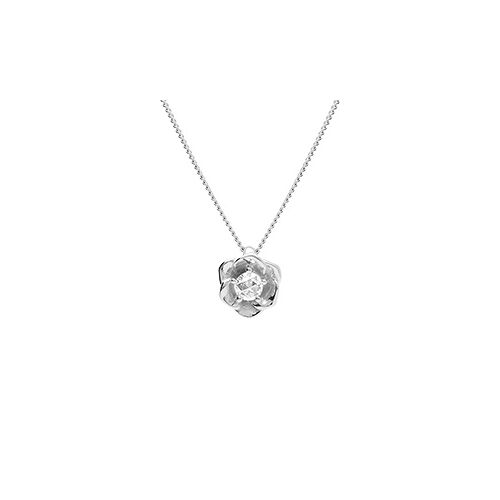 Collier Argent Rhodié Fleur 8.2mm Oxyde Taillé En Rose Blancs Sertis 42+3cm