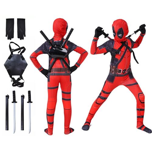 Kids Superheld Deadpool Halloween Cosplay Costume Global Jeune Tenues Vêtements + Une Paire De Jouets Armes + Sac D'Armestaille 140 Convient À La Hauteur 135cm   145cm
