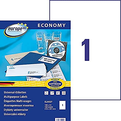 europe100 - Auto-adhésif - blanc - A4 (210 x 297 mm) 100 étiquette(s) étiquettes multi-emploi
