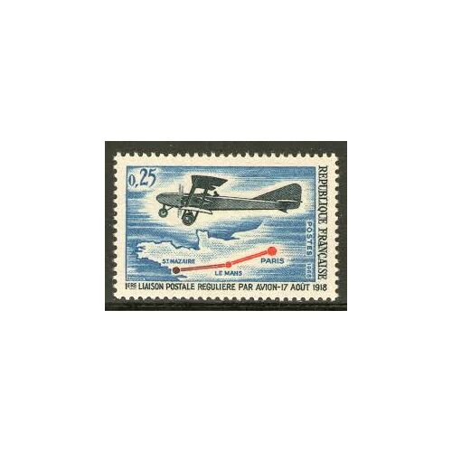 50ème Anniversaire De La Première Liaison Postale Régulière Par Avion Paris-Le Mans-Saint Nazaire Année 1968 N° 1565 Yvert Et Tellier Luxe