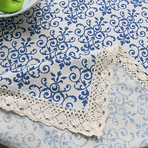 Nappe Rectangulaire En Dentelle À Fleurs, 140 X 250 Cm, Style Baroque Bohème, En Coton Et Lin Bleu, Idéale Pour La Salle À Manger, Les Pique-Niques Et La Décoration Intérieure.