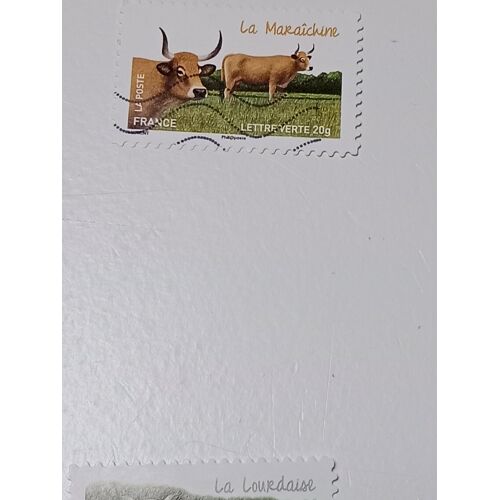 Timbre France Lettre Verte 20g Autoadhesif Yvert N°956, Vache Maraichine,Les Vaches De Nos Régions Oblitéré De 2014
