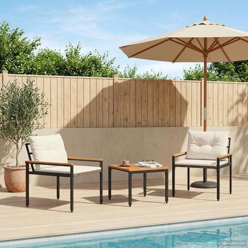 vidaXL Ensemble de meubles d'extérieur 3 pcs Crème blanc polyrotin