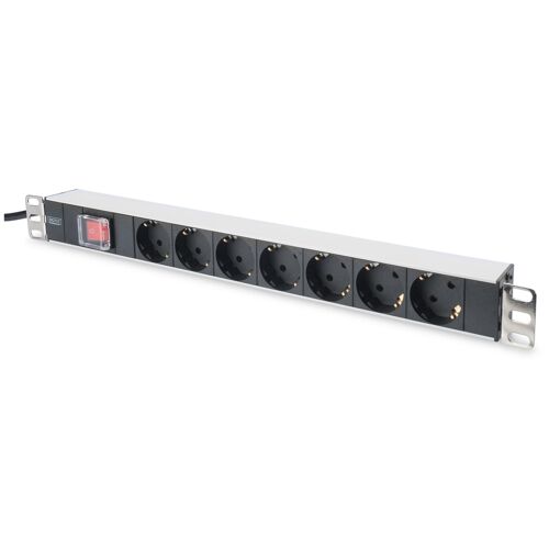 Digitus Bloc multiprise avec profilé en aluminium et interrupteur, prise électrique à contact de protection avec 7 sorties, connecteur à contact de pr