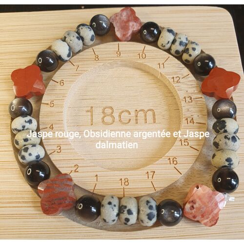 Bracelet . Jaspe Rouge, Obsidienne Argentée Et Jaspe Dalmatien. Un Bijou Qui Allie Ancrage, Protection Et Joie De Vivre, Idéal Pour Accompagner Le Quotidien Avec Stabilité Et Bonne Humeur.