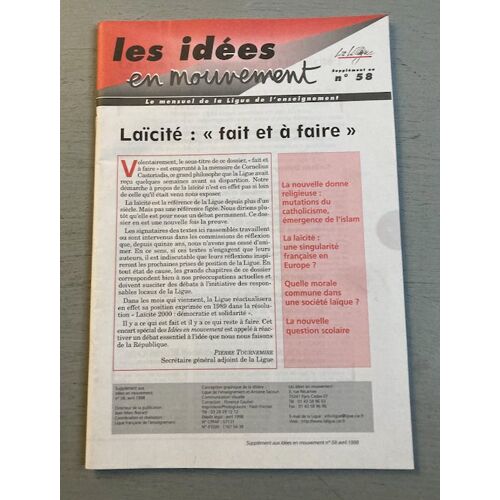 Les Idees En Mouvement, Supplément Au N° 58 : Laïcité, « Fait Et À Faire »(Ligue De L’ Enseignement - 1998 - 80 Pages)