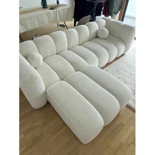Canapé d’angle amovible tissu beige boucle neuf