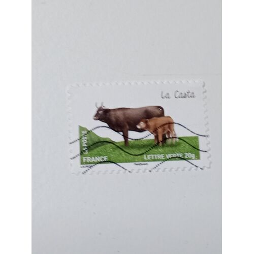 Timbre Francelettre Verte 20g Autoadhesif Yvert N° 963 La Casta Les Vaches De Nos Régions Oblitéré De 2014