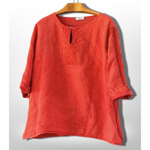 💫 Ravissante Blouse Tunique En 100 % Lin Taille 46/48 Manches 3/4 C'Melodie En Très Bon État