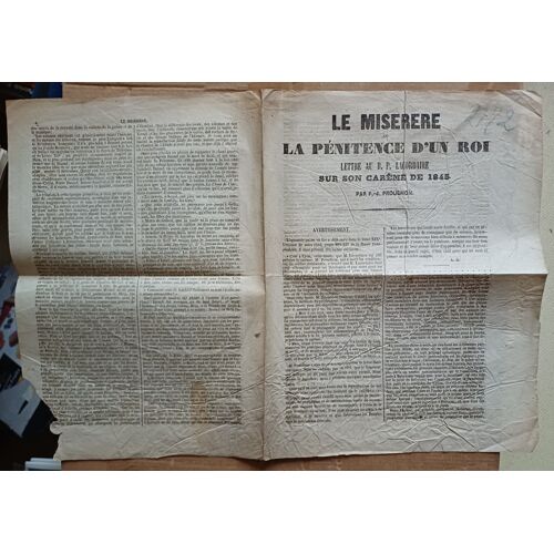 P. J. Proudhon Le Miserere Ou La Penitence D Un Roi Edition Originale 1848