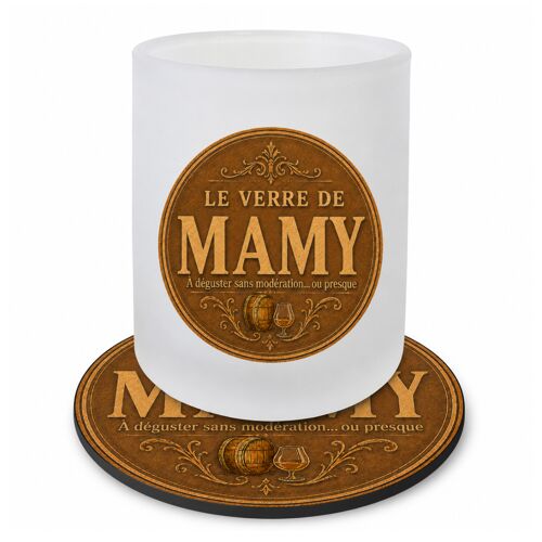 Verre Mamy 280 Ml Avec Sous-Verre Assorti Cadeau Grand-Mère