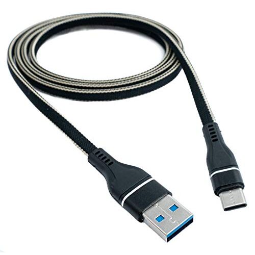 System-S Câble USB 3.1 type C mâle vers 3.0 type A mâle plat tressé Noir 1 m