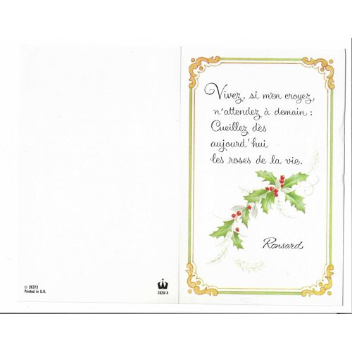 Carte De Collection Double , Écrite , Vivez , Si M'En Croyez , N'Attendez À Demain : Cueillez Dès Aujourd'Hui Les Roses De La Vie , Rosnard