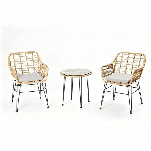 Ensemble De Jardin 2 Fauteuils Et Table Basse Effet Rotin Naturel Galicia