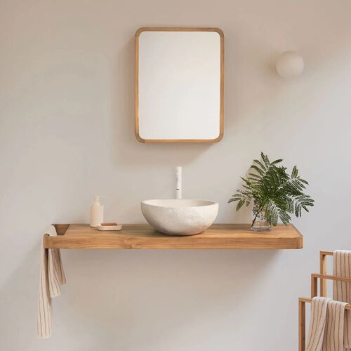 Ensemble meuble de salle de bain suspendu 130x45 cm en bois de teck Neill