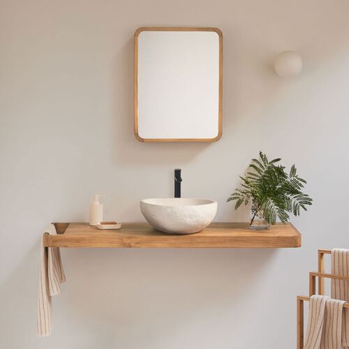 Ensemble meuble de salle de bain suspendu 130x45 cm en bois de teck Neill
