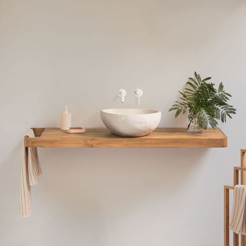 Ensemble meuble de salle de bain suspendu 130x45 cm en bois de teck Neill