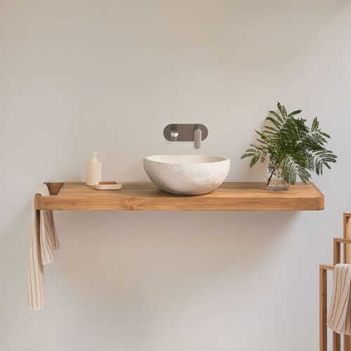 Ensemble meuble de salle de bain suspendu 130x45 cm en bois de teck Neill