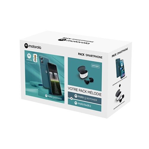 Smartphone Motorola Pack G06 power 8/256 Go Bleu Tapestry + buds 2 Carbon blanc/noir