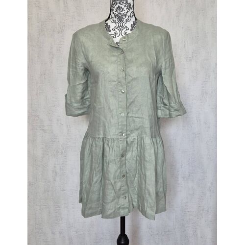 Robe Tunique Notshy Taille S/36 100% Lin Vert Sauge Volantée