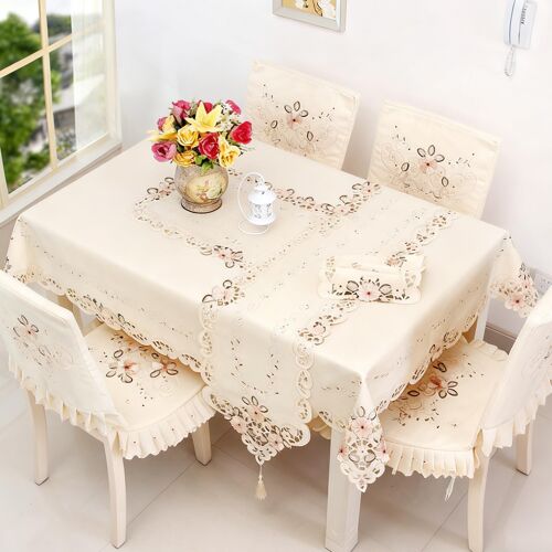 Chemin de table classique 15 po x 58 po, broderie florale, dentelle vintage, tissu polyester crème beige, napperons pour commode