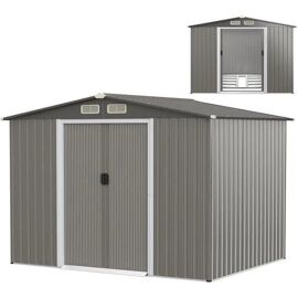 Abri De Jardin Extérieur En Acier Galvanisé 4,74m²246 X 193 Cm Costway-Fondation,4 Persiennes,Double Porte Et Rampe-Gris Foncé