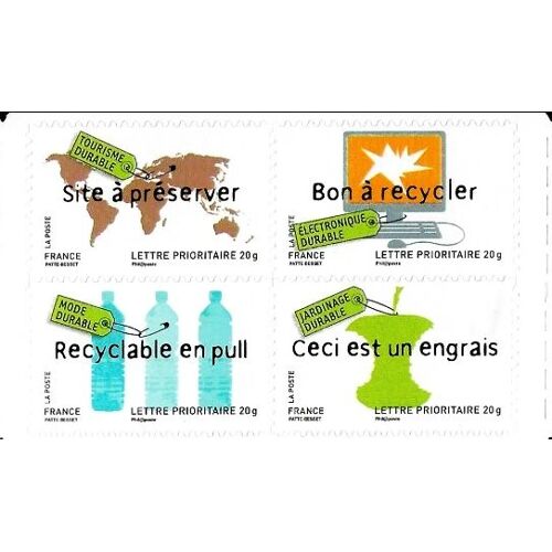 France 2008, Timbrez Des Idées Durables, Très Beau Mini-Bloc 4 Timbres Neufs** Luxe Yvert 4207 Tourisme, 4208 Recyclage, 4212 Mode Et 4213 Jardinage, Validité Permanente, Collection, Affranchissements