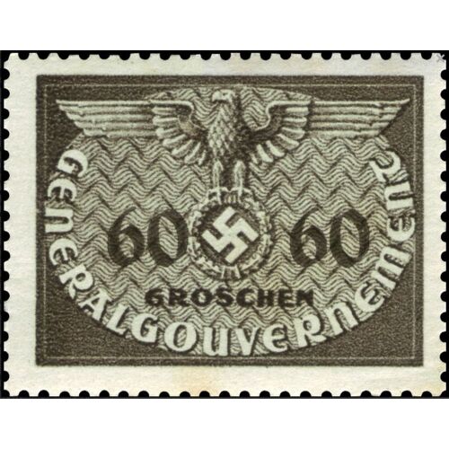 Pologne, Occupation Allemande, Gouvernement General, 1940, Très Beau Timbre De Service Neuf** Luxe Grand Format Yvert S 20, Grand Aigle Et Croix Gammée, 60 Gr. Vert Gris.