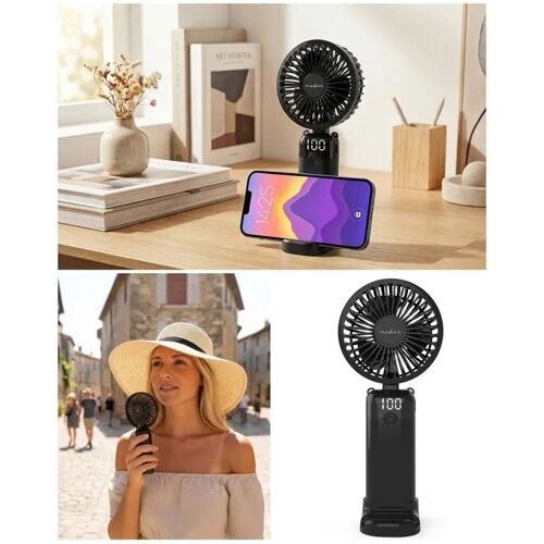 Ventilateur rechargeable - Support téléphone - Rechargeable USB-C - Écran digital - 6 vitesses
