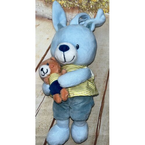 Doudou peluche lapin bleu Pommette musical jouet boîte a musique bébé 