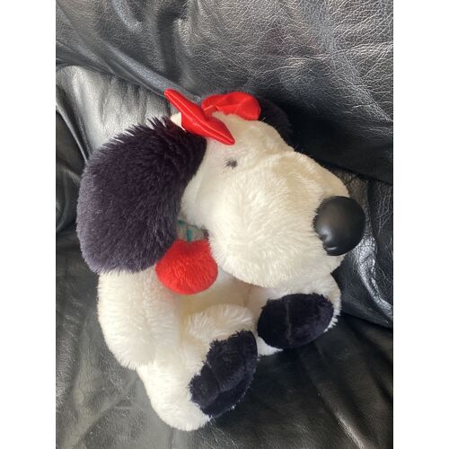 Peluche vintage chien Christmas Berrymore Moostletoe blanc noir Echarpe rouge bleu gris vintage 26cm