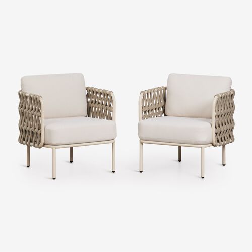 Pack De 2 Fauteuils De Jardin En Aluminium Et Corde Tressée Tevary Tapioca Beige