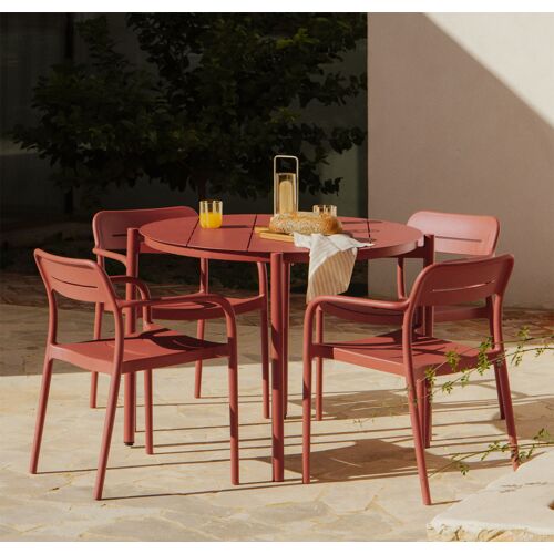 Set De Table Ronde Ø110 Cm En Aluminium Elton Et 4 Chaises De Jardin Empilables En Polypropylène Graneli Terracota
