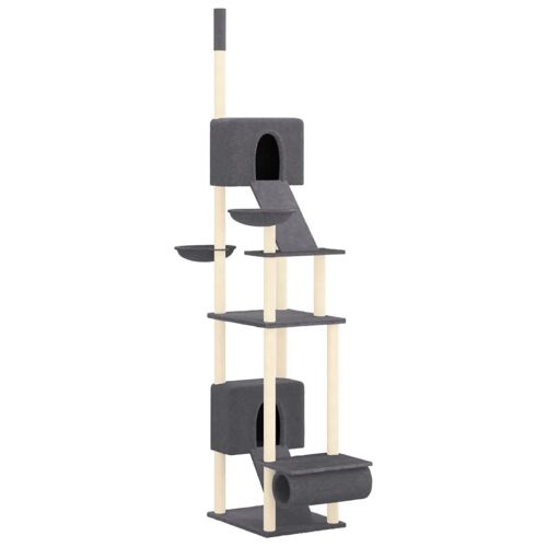 Arbre À Chat Meuble Tour Grimper Jouet Grattage Grattoir Escalade Plateforme Du Sol Au Plafond Foncé 277-303 Cm Gris Helloshop26 02_0022762