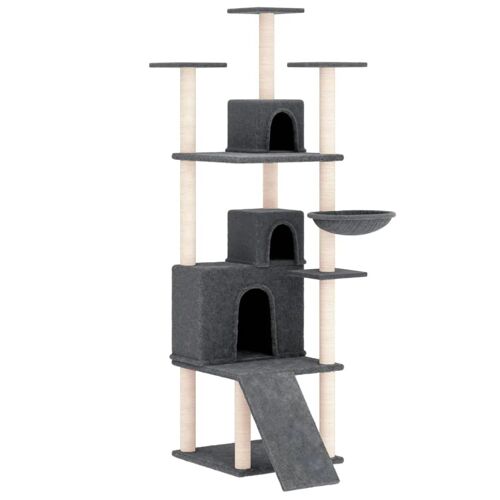 Arbre À Chat Meuble Tour Grimper Jouet Grattage Grattoir Escalade Plateforme Avec Griffoirs En Sisal Foncé 175 Cm Gris Helloshop26 02_0022685