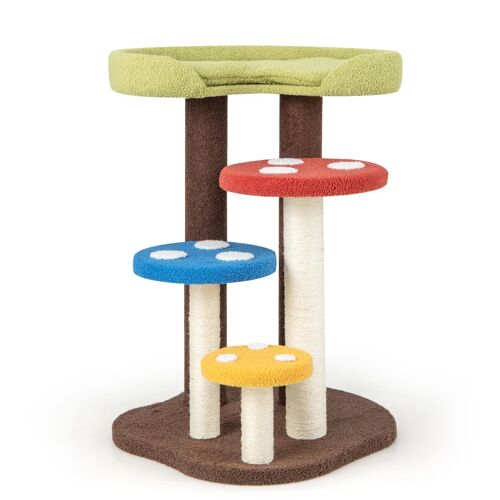 Arbre À Chat 5 Niveaux Avec 3 Poteaux De Sisal Stable Et Tapis Amovible Style Champignon En Tissu Teddy Beige Helloshop26 20_0021123