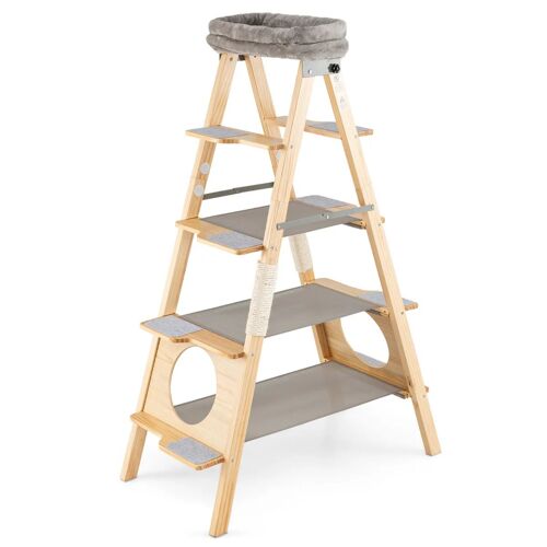 Arbre À Chat Pliable Pour 5 Niveaux 104 X 53,5 X 151 Cm Avec Coussin Amovible Dans Un Design Moderne En Bois Gris Helloshop26 20_0018327