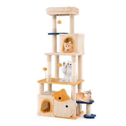 Arbre À Chat 85 X 42 X 159 Cm 2 Condos Amovibles Jouets En Peluche Ambiance Cosy En Bois Aggloméré Beige Helloshop26 20_0018662