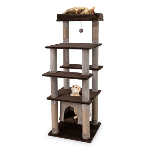 Arbre À Chat Multi-Niveaux 56 X 56 X 148 Cm Perchoir Cosy Condo Oscillant Tissu Pelucheux Marron Helloshop26 20_0017308