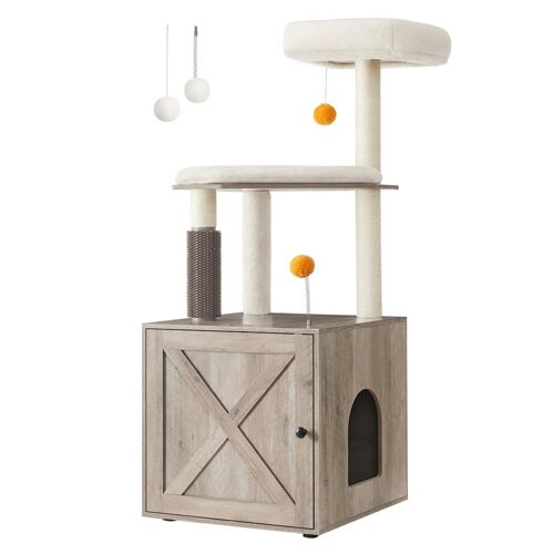 Arbre À Chat Avec Maison De Toilettes Tour De Jeu Moderne 2-En-1 Niche Pour Chat De 134 Cm Avec Chache-Litière Poteaux À Griffer Perchoir Tapis Lavables Gris Helloshop26 12_0003812