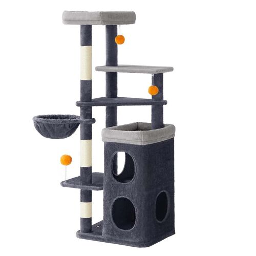 Arbre À Chat 152 Cm De Haut Tour De Jeux Pour Chat À Plusieurs Niveaux Avec 2 Grandes Niches 1 Hamac 3 Poteaux À Griffer 3 Plateformes Gris Helloshop26 12_0007974