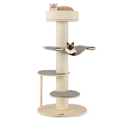 Arbre À Chat Moderne 57 X 48 X 120 Cm Avec Hamac Et Griffoirs En Sisal Robuste, Ambiance Cosy En Bois Gris Helloshop26 20_0010144