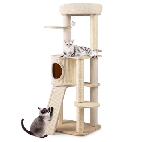 Arbre À Chat Avec Condo Et Perchoir 58 X 48 X 143 Cm Confort Et Jeu Interactif Style Moderne En Contreplaqué Naturel Helloshop26 20_0010110