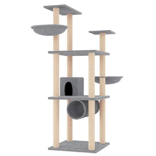 Arbre À Chat Meuble Tour Grimper Jouet Grattage Grattoir Escalade Plateforme Avec Griffoirs En Sisal Clair 141 Cm Gris Helloshop26 02_0022565